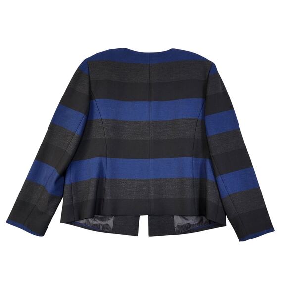 Tahari ASL Womens Blazer Jacket Plus Size 14W Blue Gray Black Stripe Collarless - Picture 3 of 10